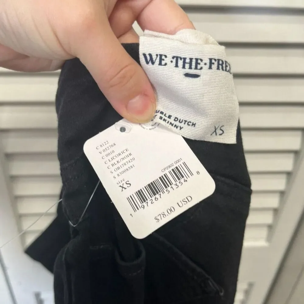 Free People We The Free Black Double Dutch PullOn Slit Skinny Jeans Size XS NWT!